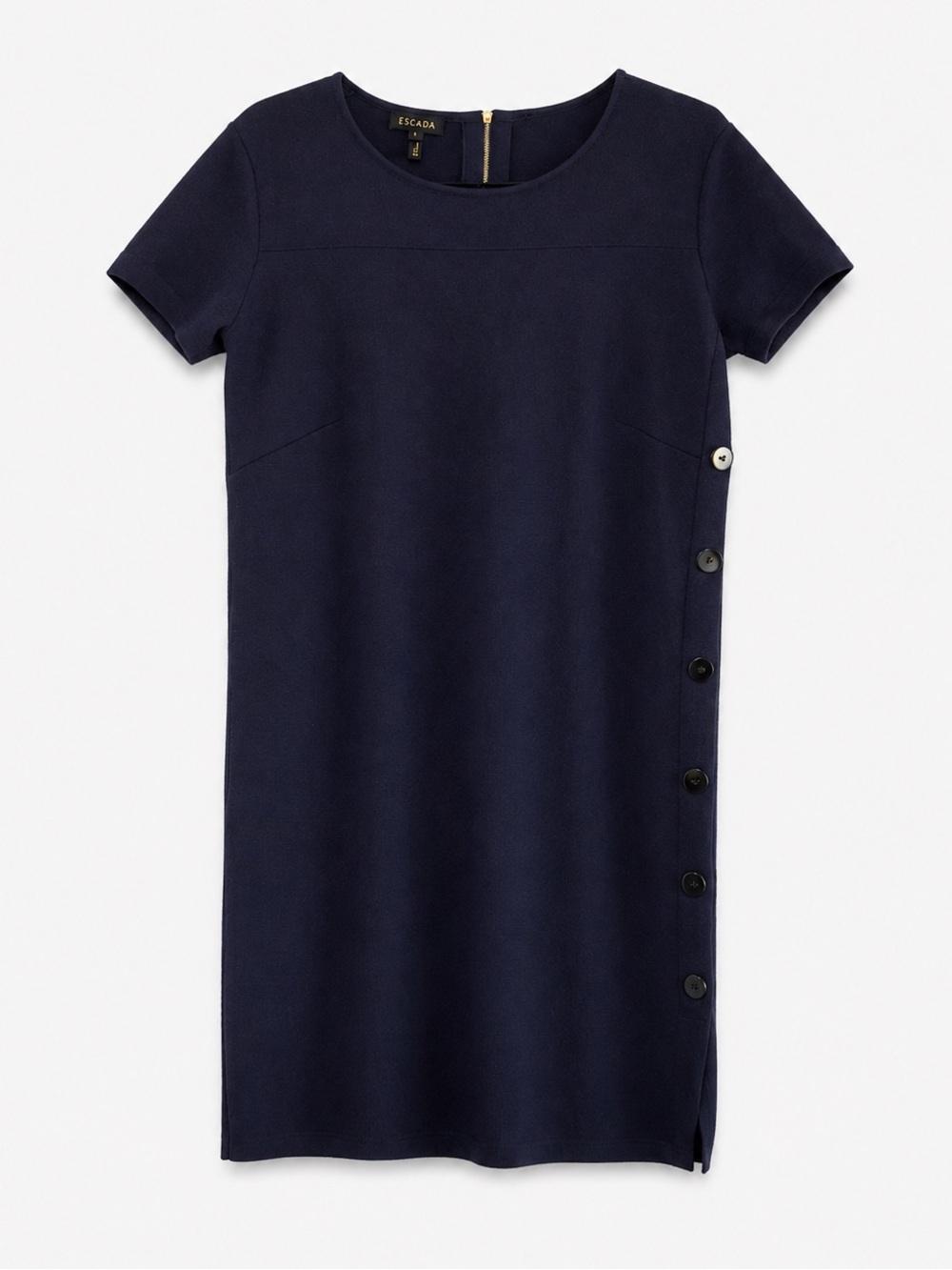 ESCADA Navy 100% Virgin Wool Side Button Knit Shift Dress S